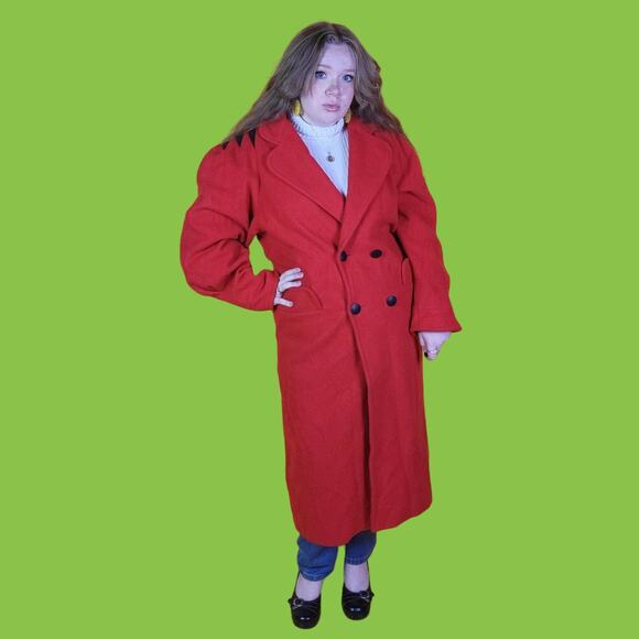 Vintage Red Trench Coat with Leather Shoulder Details, L - Picture 1 of 4